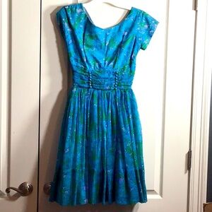 Vintage 1950s formal blue floral dress size 9 in excellent condition